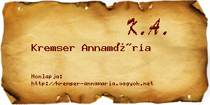 Kremser Annamária névjegykártya